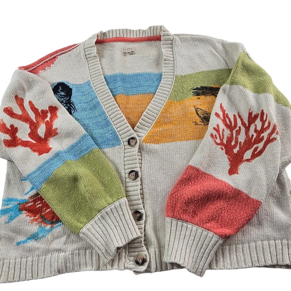 Anthropologie Pilcro Icon Graphic Cardigan Sweater Size Large Coastal Fisherman - Picture 4 of 11